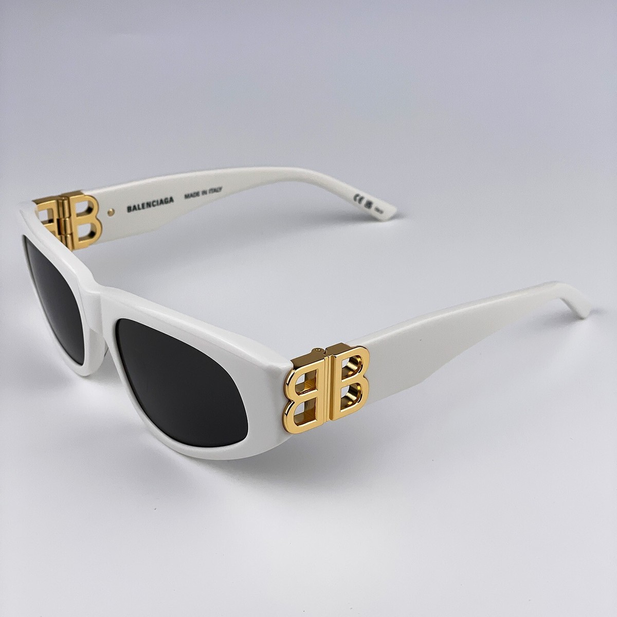 SALE! NEW Balenciaga BB0095S 012 White Gold Logo Grey Cat Eye Unisex Sunglasses Balenciaga Women Sunglasses White Gold Logo Grey Cat Eye  main image 4