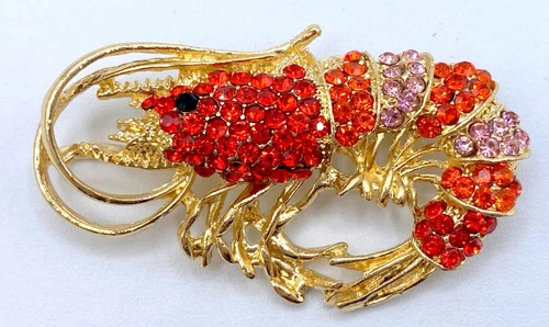 X-39 Брошь-булавка золотистого тона 2 дюйма с изображением животных, красных креветок и рыбок