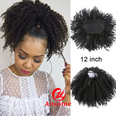 12 Afro Kinky Curly Bun Synthetic Clip In Ponytail Puff