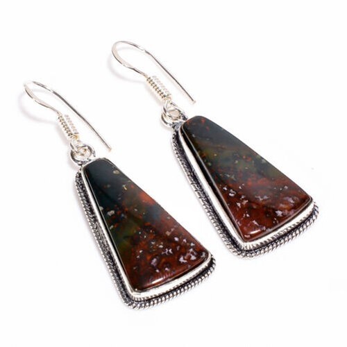 Pendentif En Argent 925 Avec Pierre De Sang Naturelle - Rouge Intense - Longueur 5,1 Cm - Neuf
