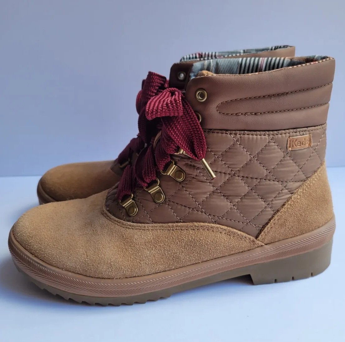 Womens Boots Size Keds Scout Hiking Suede Quilted Brown Plaid Fall  Winter