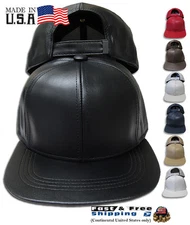 Leather USA Made Baseball Cap Genuine Hat Plain High Quality Adjustable NEW