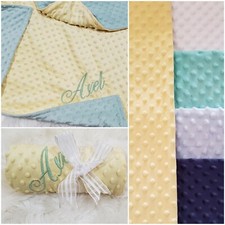 Personalized Custom Reversible Dot Minky Baby Blanket --30x40 Shower Gift