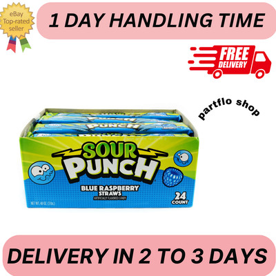 Sour Punch Straws, Blue Raspberry, 2 oz, 24-count