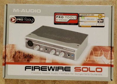 M-Audio FireWire Solo recording interface. With power adapter, discs, cables