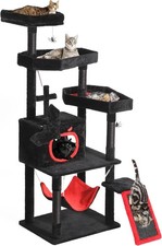 Gothic Cat Tree with Coffin Bed,63" Tall Cat Tower for Indoor Cats with Top Perc