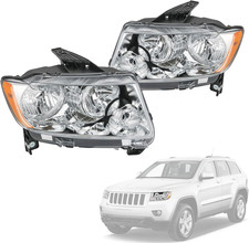 Headlights Assembly Replacement for Jeep Grand Cherokee 2011 2012 2013, Chrome w