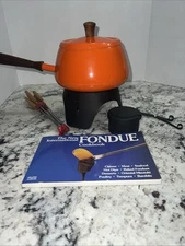 Vintage Tangerine Fondue Set Made In Japan.Forks, Cookbook