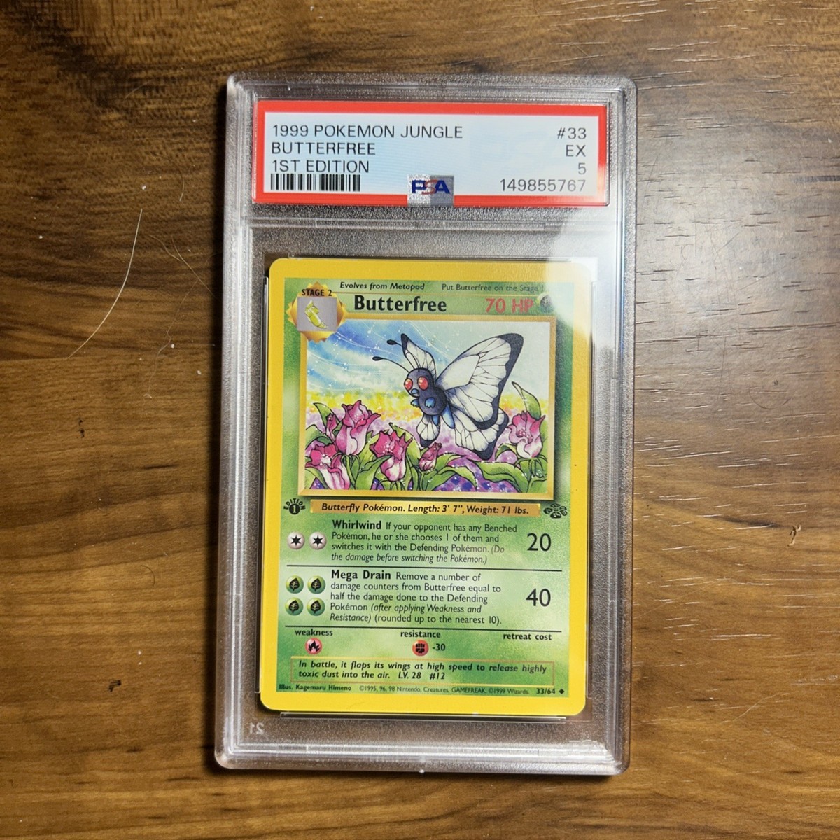 1999 butterfree pokemon card Butterfree 1999 Pokemon Jungle #33 1st Edition PSA 5