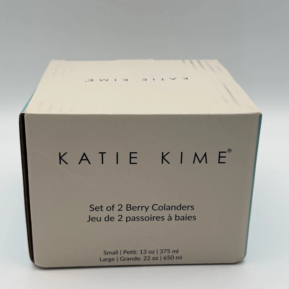 Katie Kime Set of 2 Berry Colanders Ceramic Blue Aqua Small & Large - Image 3 of 4