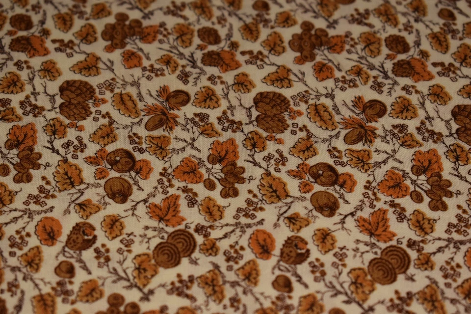 TELA DE ALGODÓN RETRO VINTAGE 1,5 yardas x 44" hojas marrones piñas OTOÑO OTOÑO OTOÑO Foto 2 de 3