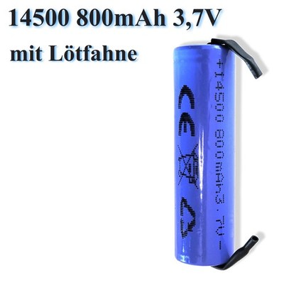 ICR 14500 3,7 V 800 mAh mit U-Lötfahne Li-Ion Akku wiederaufladbar