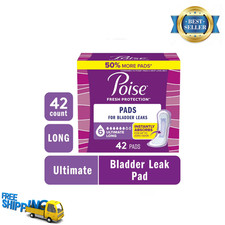 Poise Incontinence Pads for Women, 6 Drop Ultimate Absorbency, Long Length, 42Ct