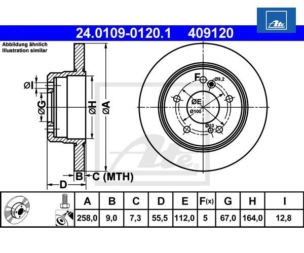 2 St. Bremsscheibe Ate 24.0109-0120.1 FüR Mercedes-Benz 190-image