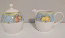 Mikasa Optima Fruit Rapture Sugar Bowl w/ Lid & Creamer - Y4001 - Near Mint