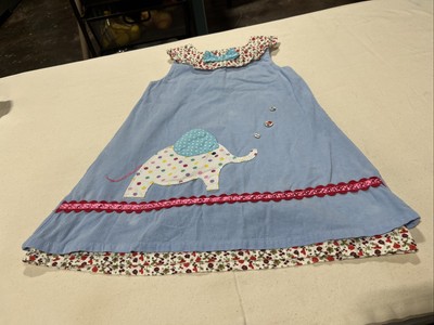 Powell Craft England Dress Dress Girls 4-5 blue corduroy elephant