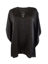 MICHAEL Michael Kors Women's Satin Handkerchief-Hem (S/M, Black)