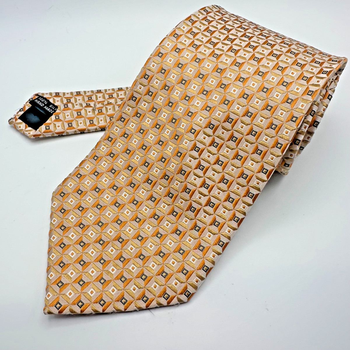 Vintage Designer Martin Wong Collection 100% Silk Tie Peach 3D/Geo HM Spring View 2