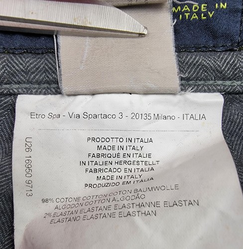 Etro Jeans Uomo 30 Grigio Regular Fit Spina di Pesce Twill Elasticizzato Made in Italy - Foto 8 di 19