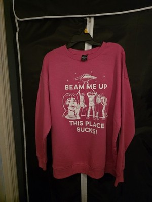 Stranger Things X No Boundaries Pullover Sweatshirt, Pink, Beam Me Up Size L