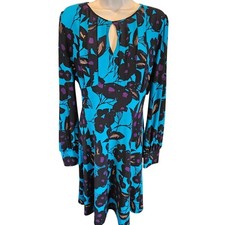 Nine West sz 14 blue floral sheath business professional long sleeve chic shift
