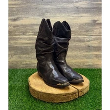 Paolo Fellicce Men - Size 9.5D - Vintage Black Slouch Toe Plate Cowboy Boots 