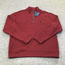 Nautica Sweatshirt Mens Medium Red 1/4 Zip Mock Neck Fleece Pullover Logo