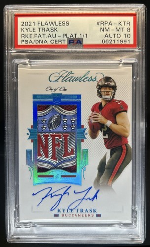 2021 Flawless Kyle Trask Rookie Patch Auto NFL Shield Platinum RC #1/1 PSA 8 10
