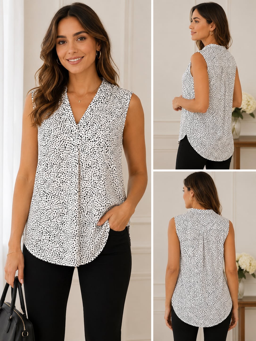 Jones New York Signature Black & White Speckled Sleeveless Tunic Blouse 🖤🤍