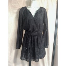 MICHAEL Michael Kors Black Sparkle Mini Dress S Long Sleeve Tie Neck