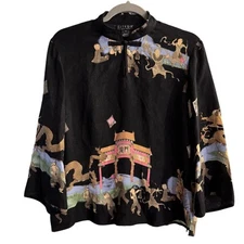 Citron Santa Monica Rayon Imperial Asian Art-to-Wear Tunic Top Size Medium Y2K