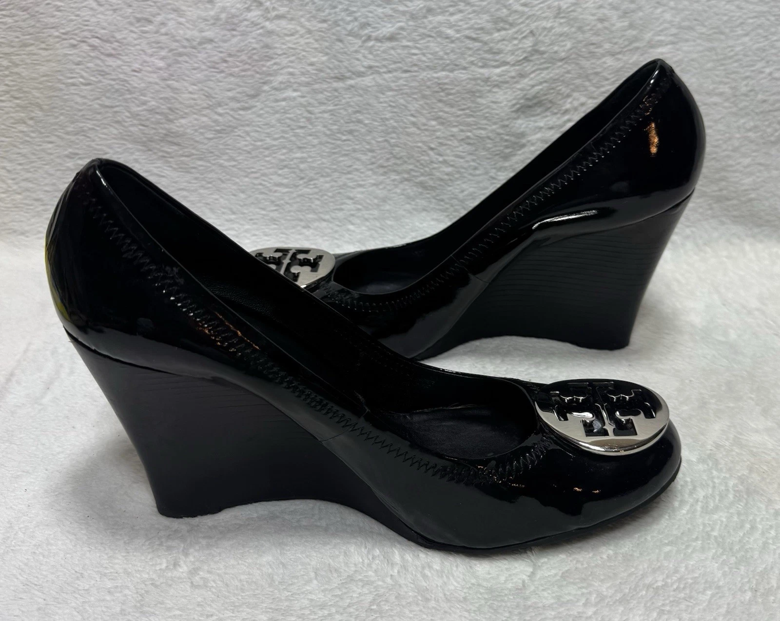Scarpe con tacco Tory Burch donna nere Reva Sophie zeppa misura 10 5M vernice pelle