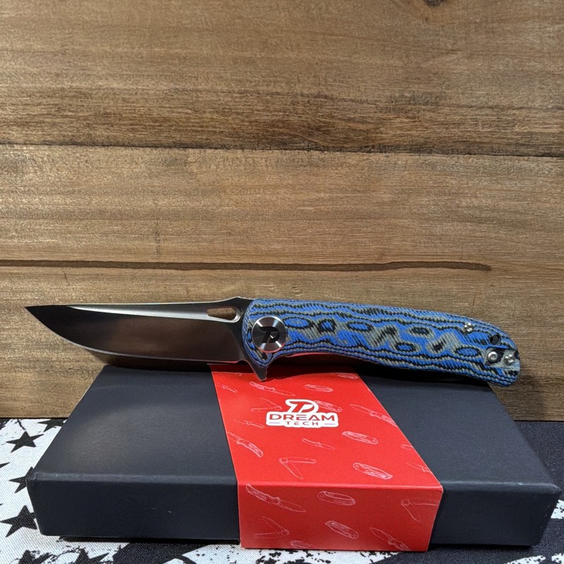 Dream Tech D3898 Pocketknife Blue/Black/Gray Micarta Liner Lock Drop Point Plain