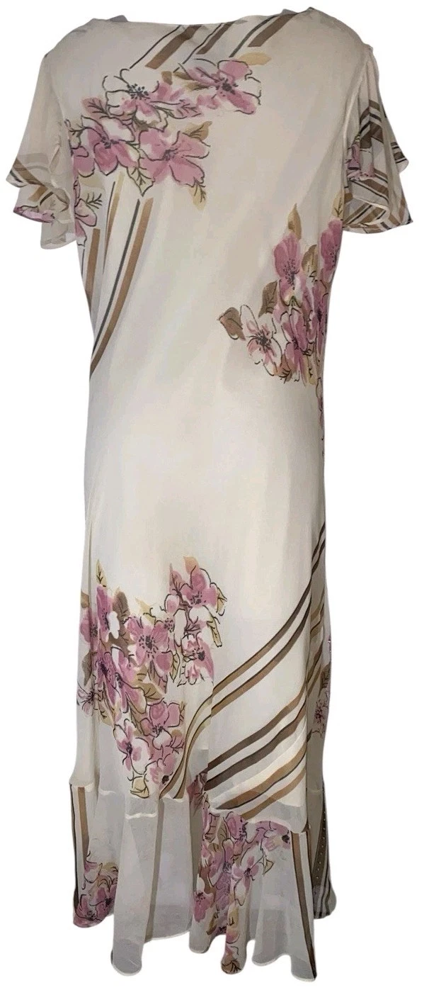 VETEMENTS Abito vintage anni 90 donna beige floreale collo cappuccio fata civetta grunge capriccioso 1X