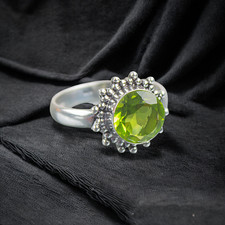 Green Peridot Round Gemstone 925 Sterling Silver Ring Handmade Jewelry Ring Gift