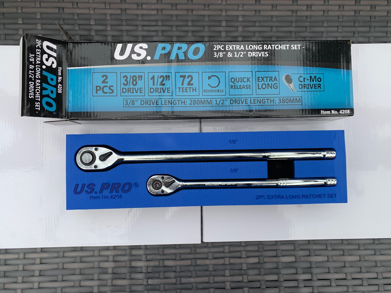 US PRO Tools 2pc Extra Long Ratchet Set 3/8"" 1/2"" Drives Quick Release Ratchets - Image 3