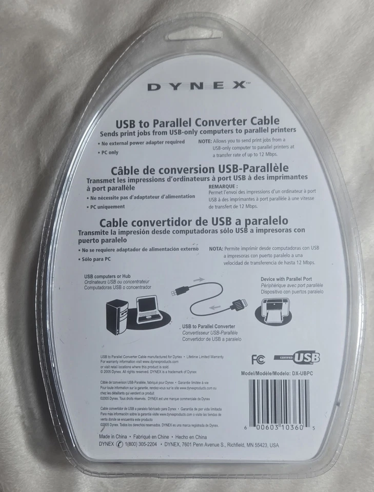 DYNEX New Factory Sealed 6 ft USB to Parallel Converter Cable Model DX-UBPC NIB - Image 2 of 4