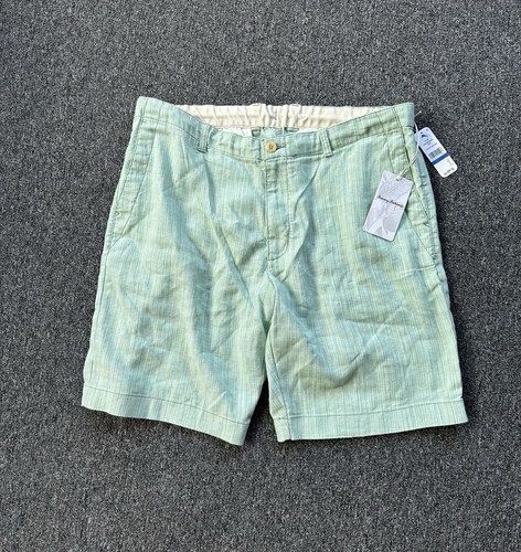 NWT MENS TOMMY BAHAMA HARBOR HERRINGBONE LINEN SHORTS KEY LARGO GREEN XL