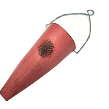 Vtg Wall Pocket Vase Metal Distressed Pink Floral Daisy 11.75" With Handle 19" 