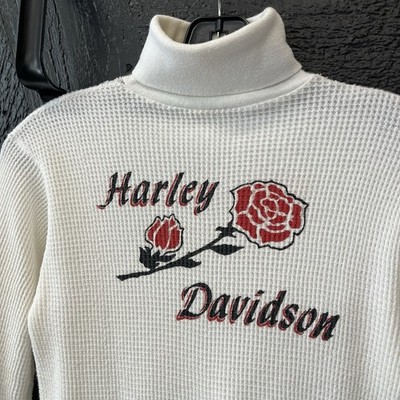 70's 80's HARLEYDAVIDSON スカル ローズ 薔薇 Tシャツ Vintage 70s 80s Harley Davidson Rose Thermal Longsleeve Turtleneck