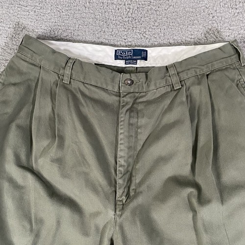 Vintage Polo Ralph Lauren Hammond Pants Men 35x30 Green Cuffed Pleated Tag 36x30 - 第 2/10 張圖片