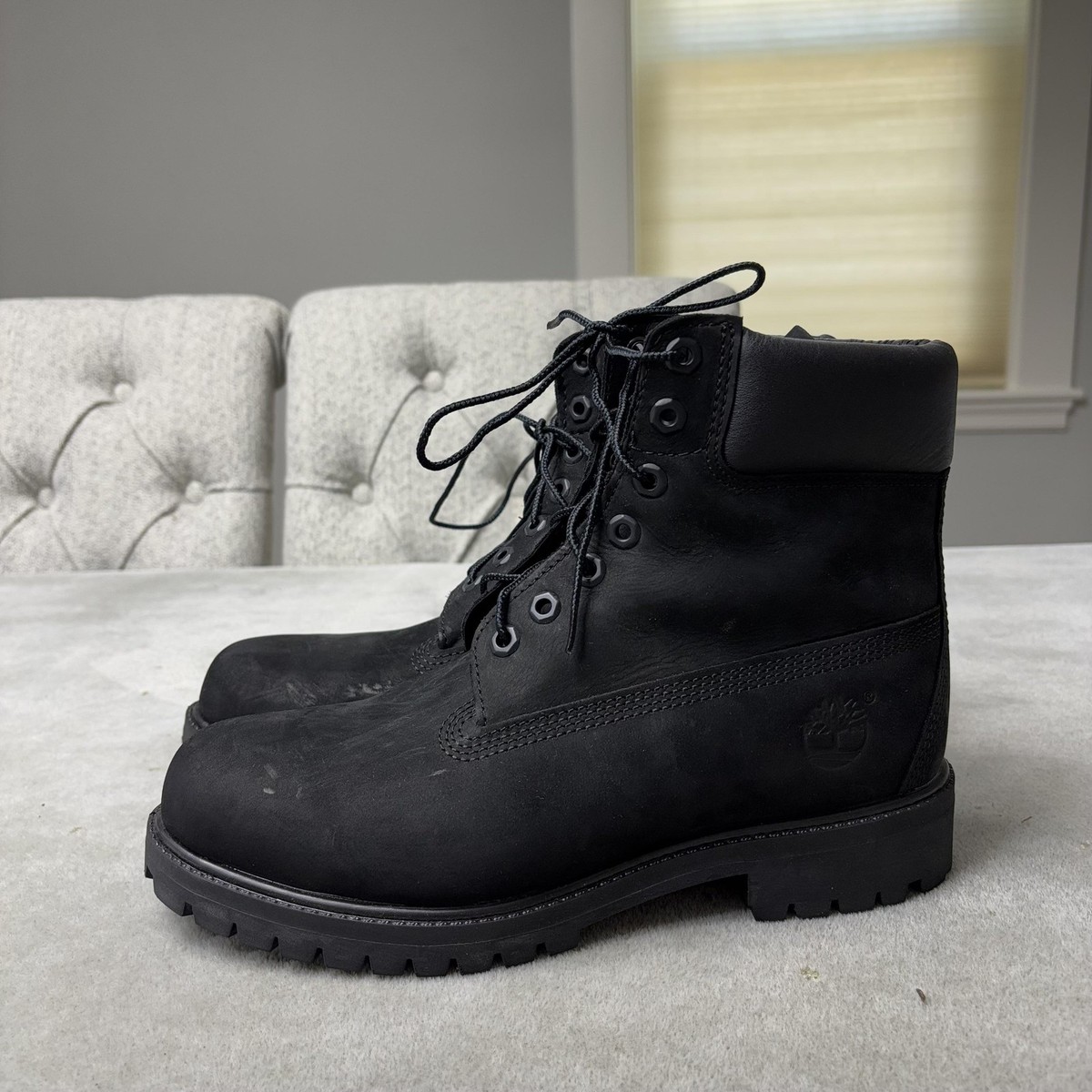 Timberland Boots Mens Size 8 W Black Nubuck Leather Waterproof