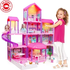 "New Barbie Dreamhouse, Pool Party Doll House with 4 Story Slide "