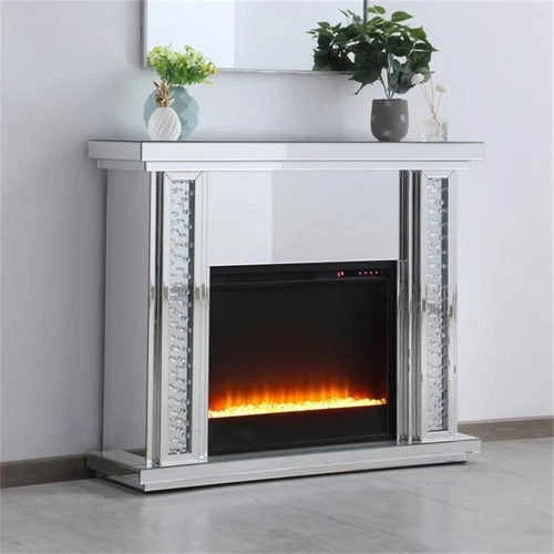 Elegant Decor Modern 47.5" Sparkling Mirrored Crystal Fireplace Mantle - Picture 2 of 11