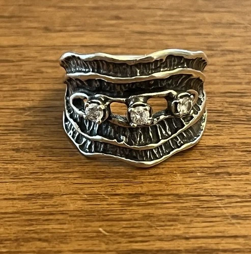 Vintage Noa Zuman Sterling 925 Silver 3 CZ Openwork Ring Sz 7