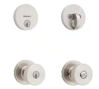 Kwikset Pismo Satin Nickel Knob Door Combo Pack w/ SmartKey Security