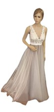Hebeos wedding dress white lace and tool over champagne sz 2