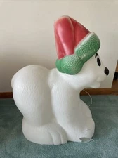 Vtg.Polar Bear Blow Mold w/ Santa Hat Plastic Lighted General Foam 28" Damage