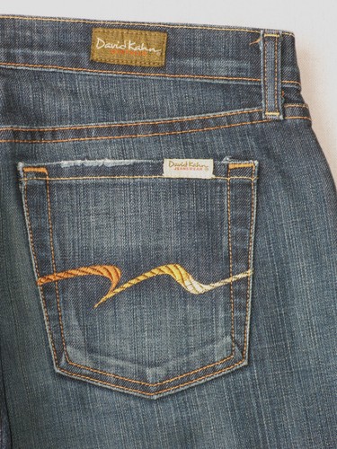 David Kahn Mid-Rise Bootcut Jeans Wm Sz 8 Blue Distressed+Stretch+Flame Pocs L34 - Picture 3 of 10