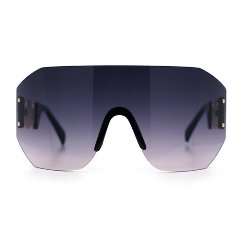 Womens Oversized Rectangle Rimless Shield Designer Jewel Hinge Diva Sunglasses - Picture 25 of 39